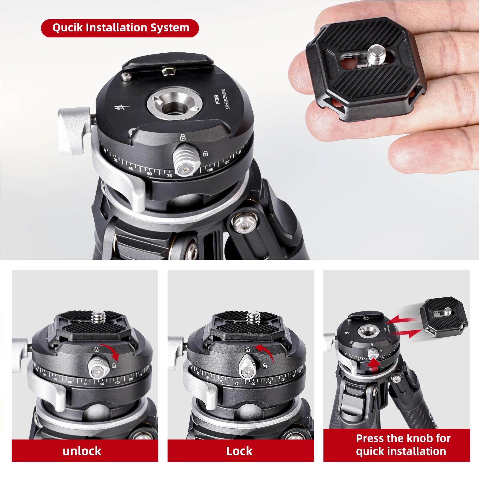 Trépied en fibre de carbone COMAN Zero F38 Travel avec rotation à 360° °   Tête sphérique panoramiqu