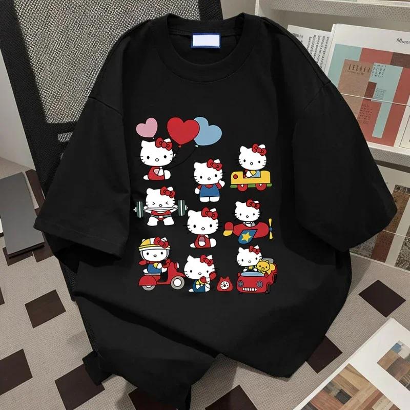 Hello Kitty Kawaii coton T-shirt Sanrioed Anime mode femmes haut été décontracté rue personnalisé do