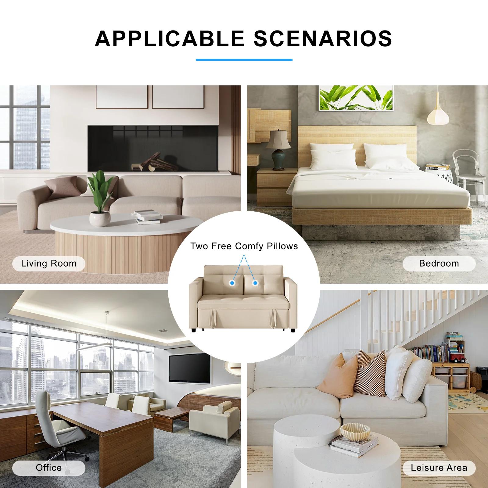 HORGgland-Canapé convertible 3 en 1, canapé-lit en velours de 57 pouces avec lit côtelé, causeuse av