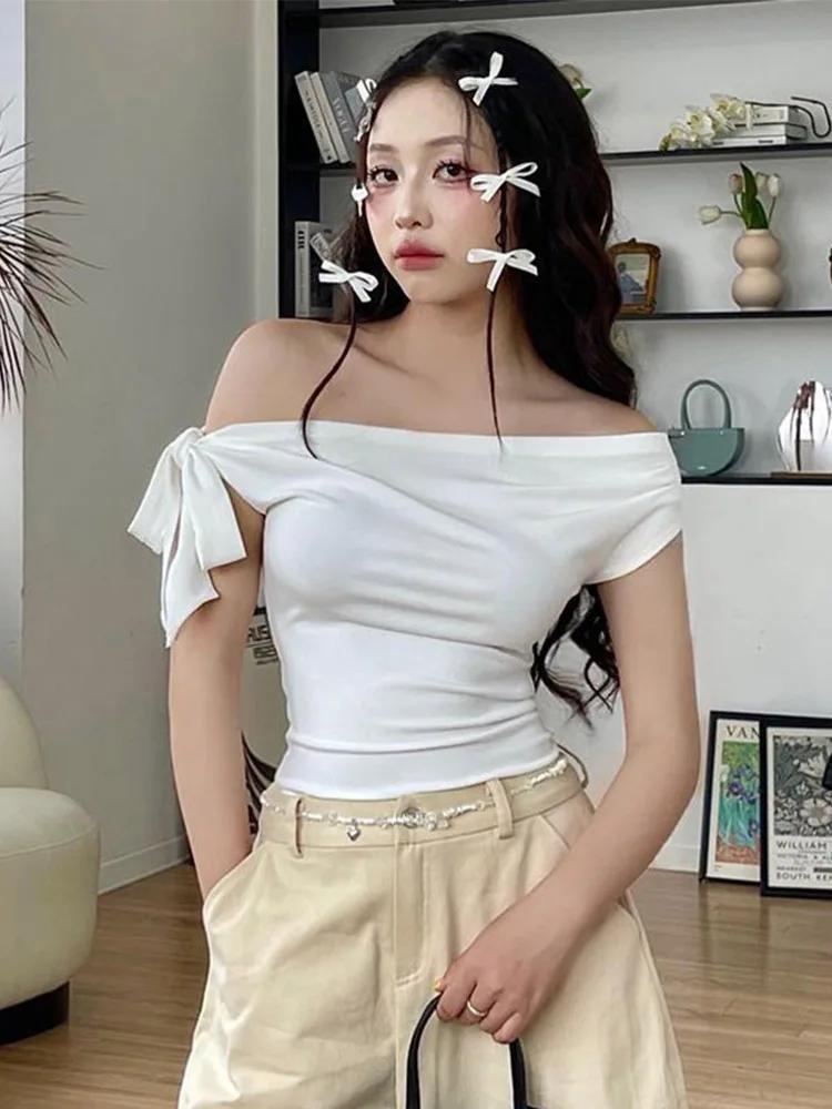 2025 femmes été Ins Style nouveau rétractable plissé une épaule haut court dos nu torsion cravate as