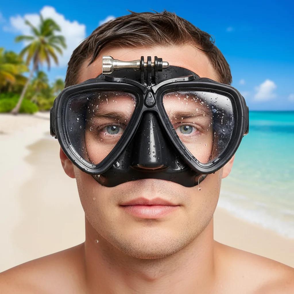 Masque de plongée sous-marine premium pour adulte, avec support de caméra, anti-buée, verre trempé, 