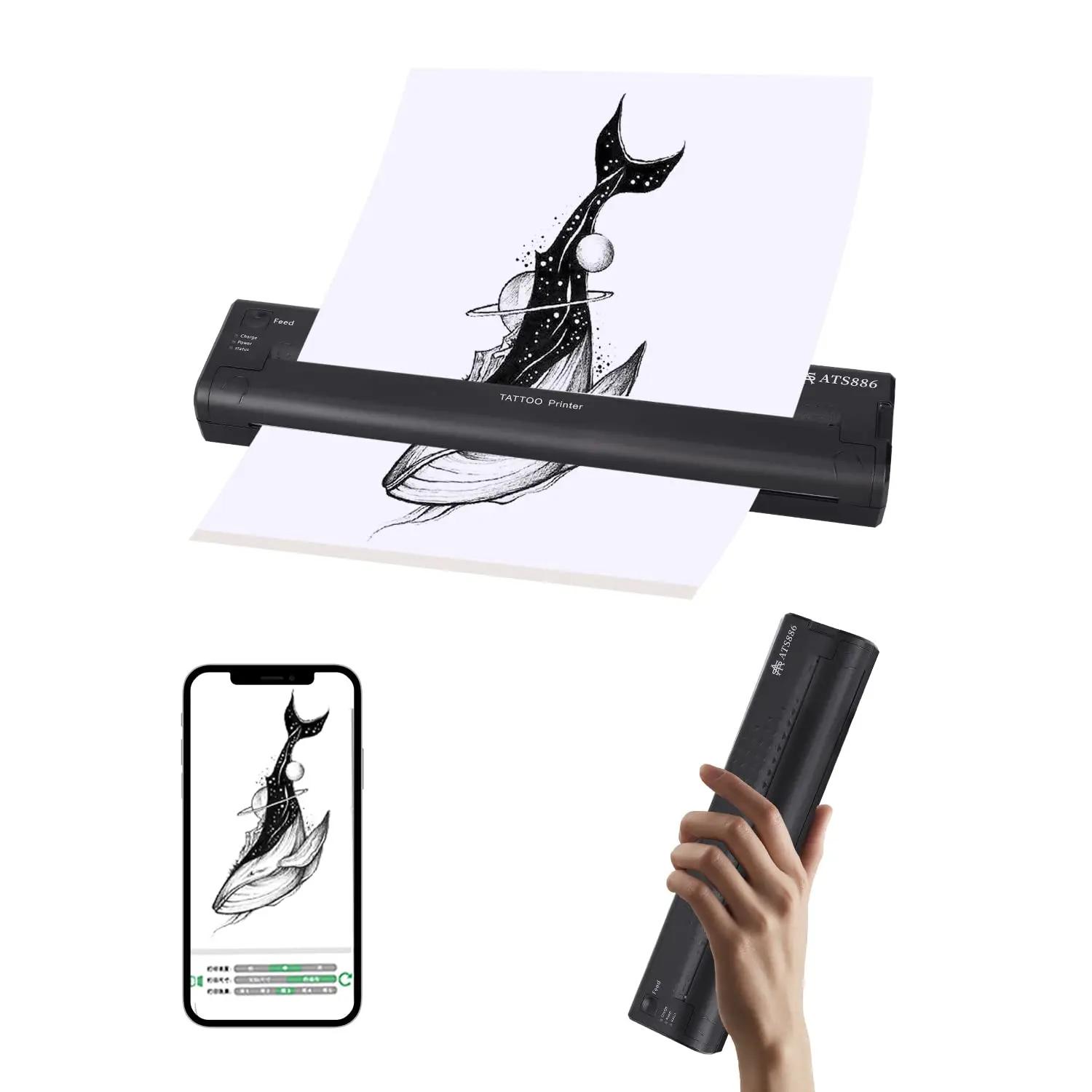 ATS886-Imprimante de Tatouage Portable Sans Fil, Appareil Rechargeable Bluetooth, Machine de Transfe