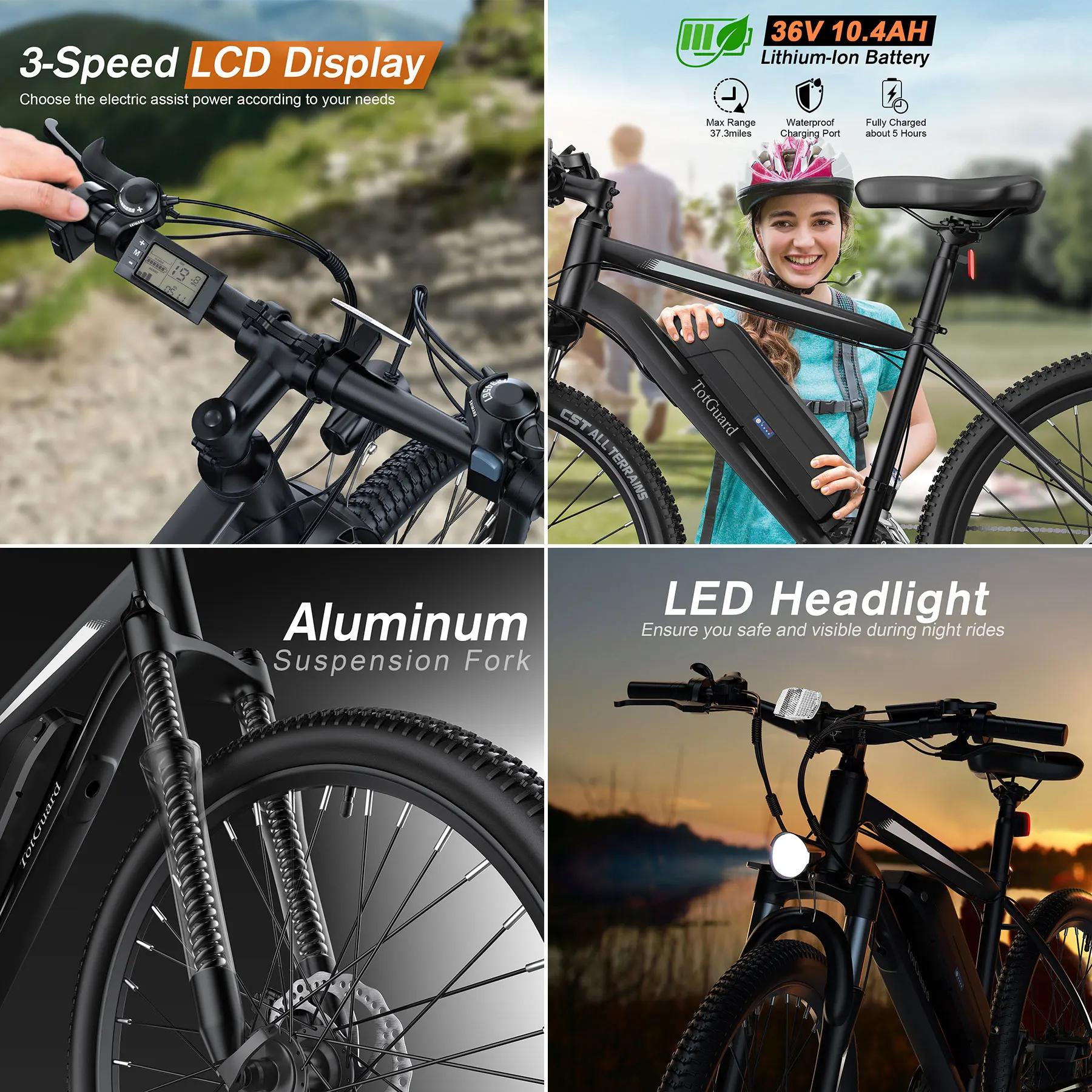 VTT électrique pour adultes, 26 pouces, moteur 350W, 2.0 Victor, 20MPH, batterie 36V 10.4Ah