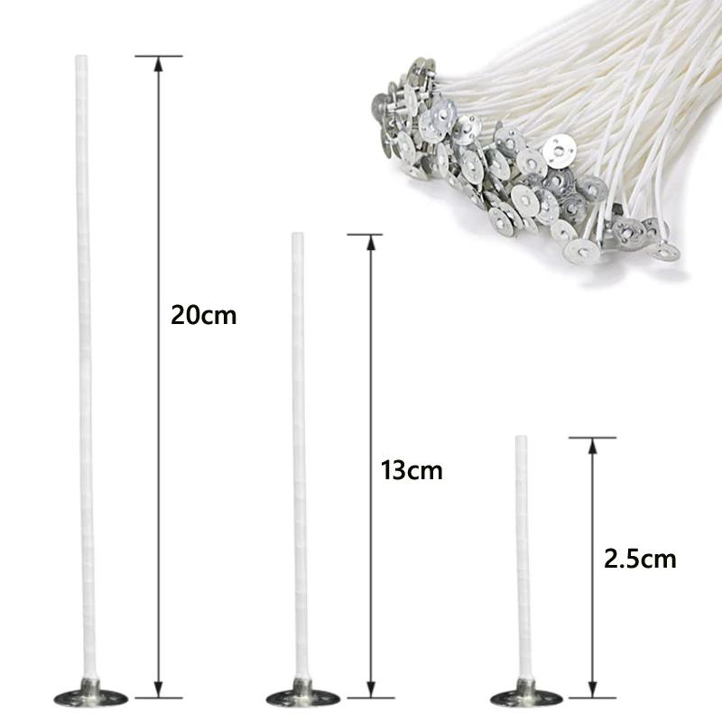 Mèches de bougie sans fumée, 100 pièces, 2.5-20cm, mèches à noyau de coton pré-ciré avec onglets de 