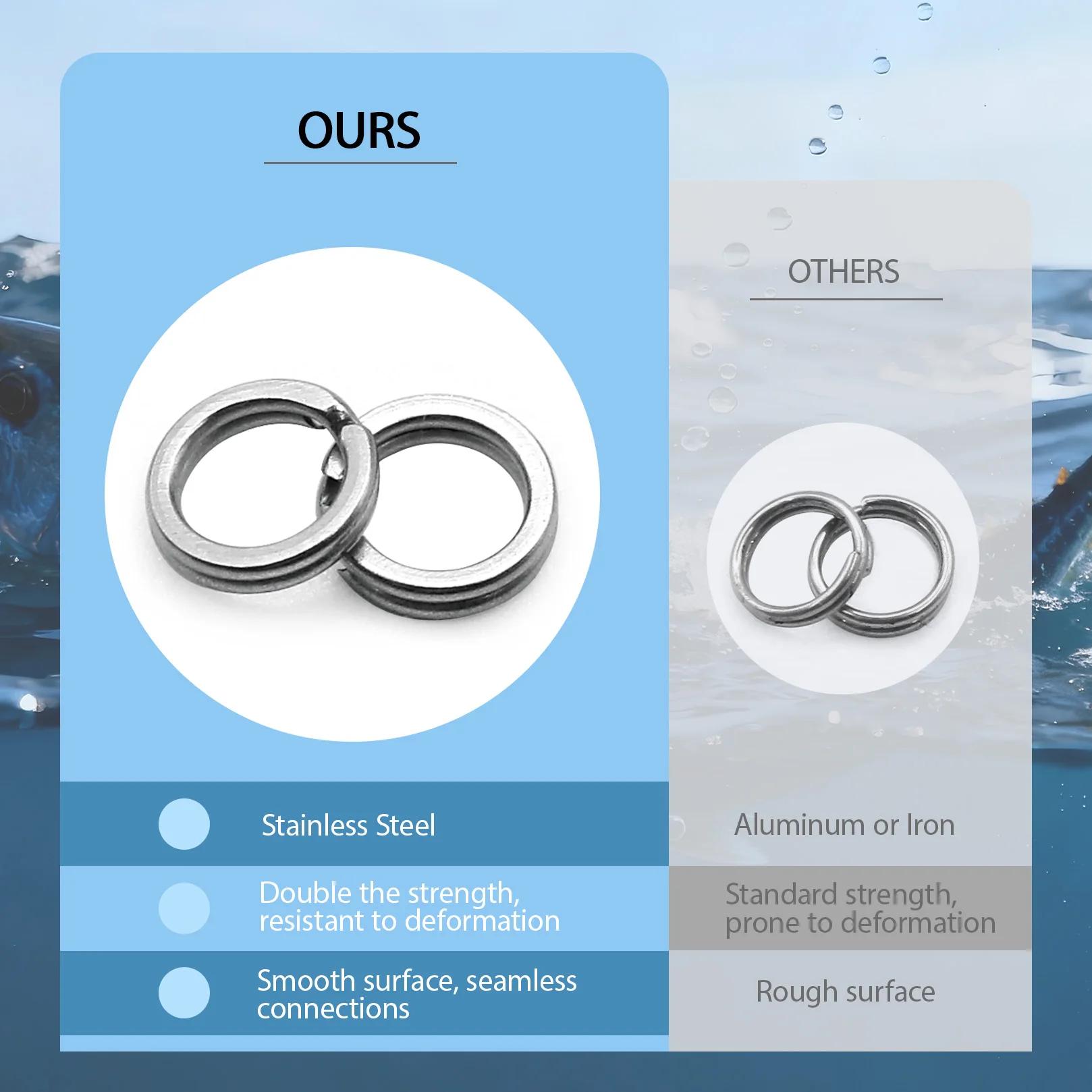 Anneaux de pêche fendus 30~200 pièces en acier inoxydable, anneaux d'appât aplatis robustes pour eau