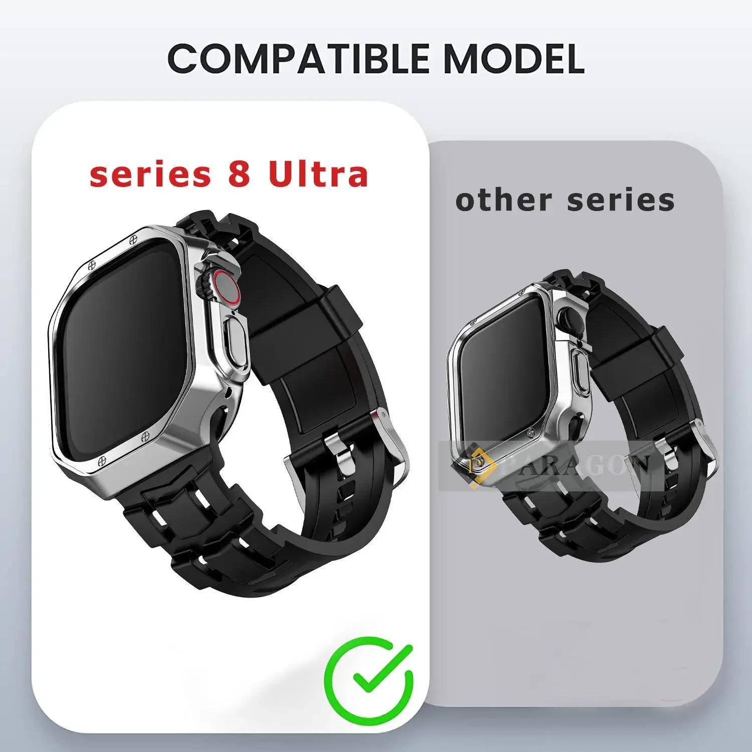 Bracelet en caoutchouc de silicone et étui pour Apple Watch, bande TPU pour iWatch, Ultra Series 9, 