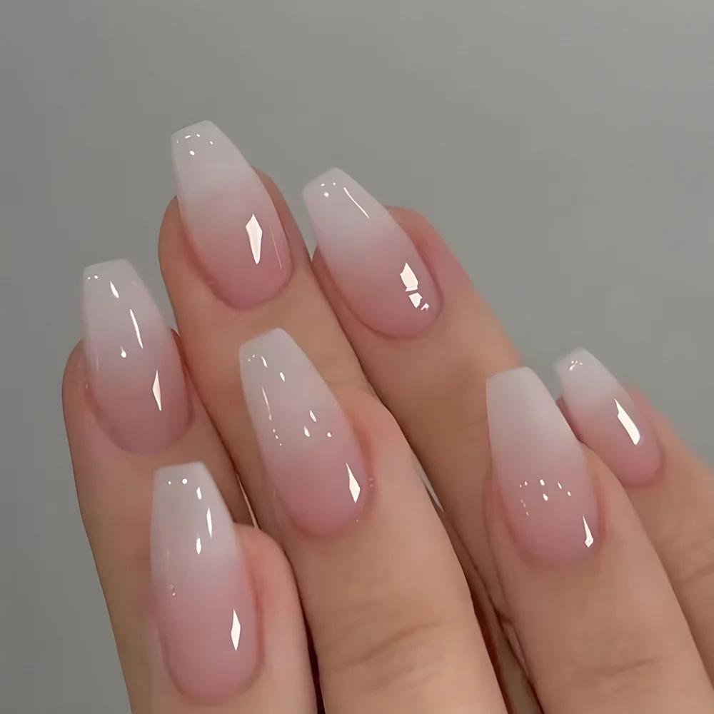 24 pièces ballerine presse sur ongles rose dégradé faux ongles brillant doigt artificiel manucure ré