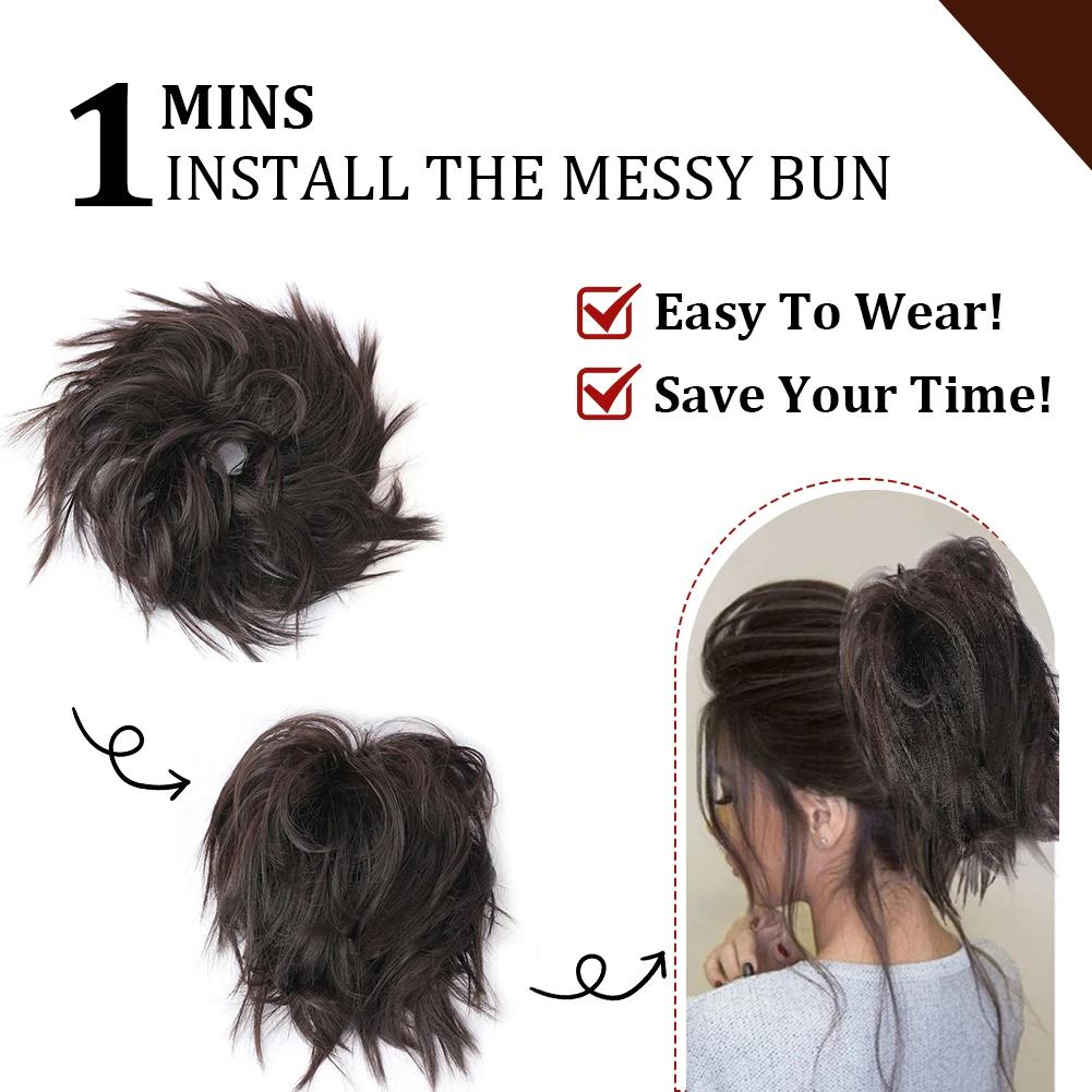 Chignon en désordre, Extension synthétique courte queue de cheval, bande élastique en caoutchouc, ph
