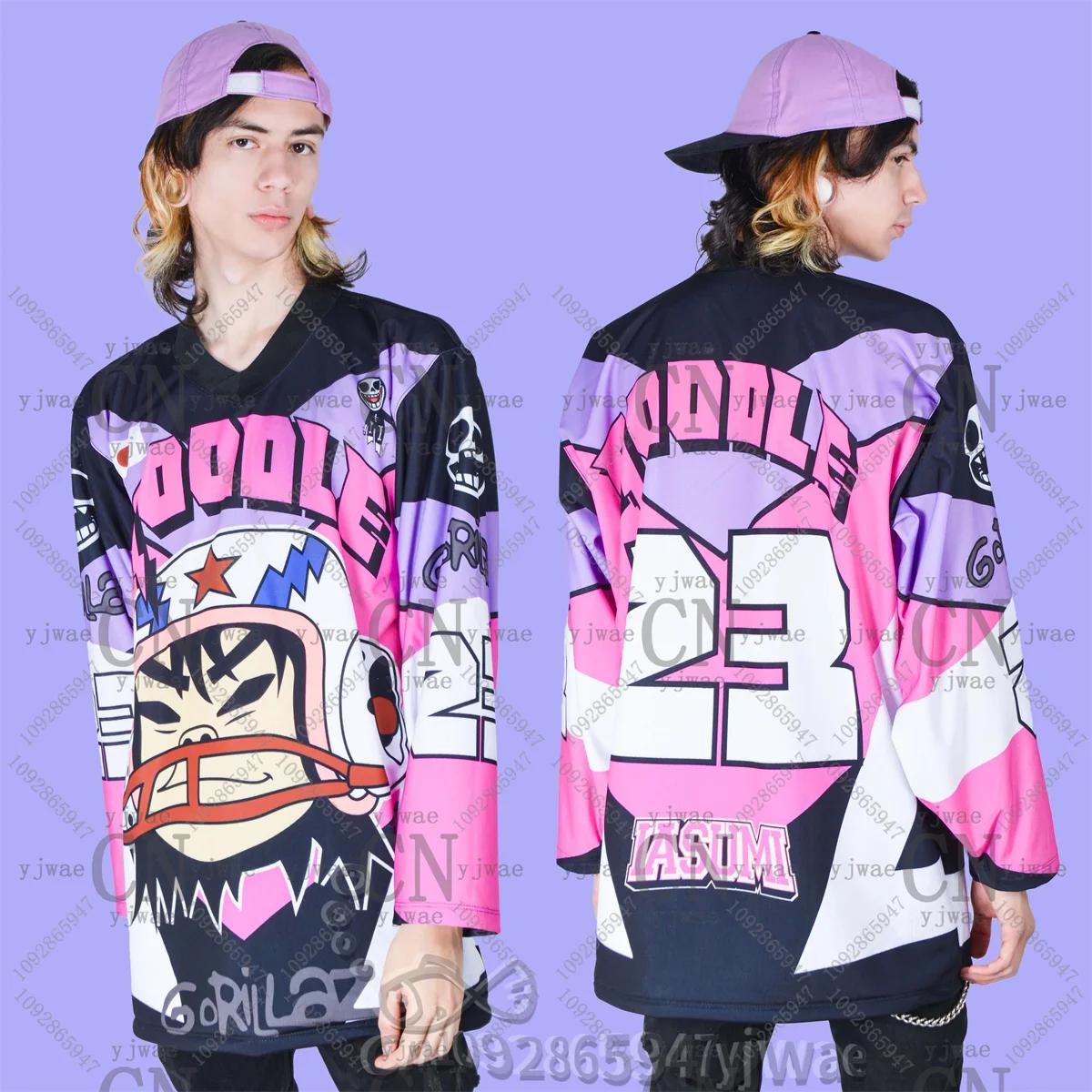 Nouveau maillot de hockey GORILLAZ 2026, col en V, ample et tendance, style hip-hop streetwear, t-sh