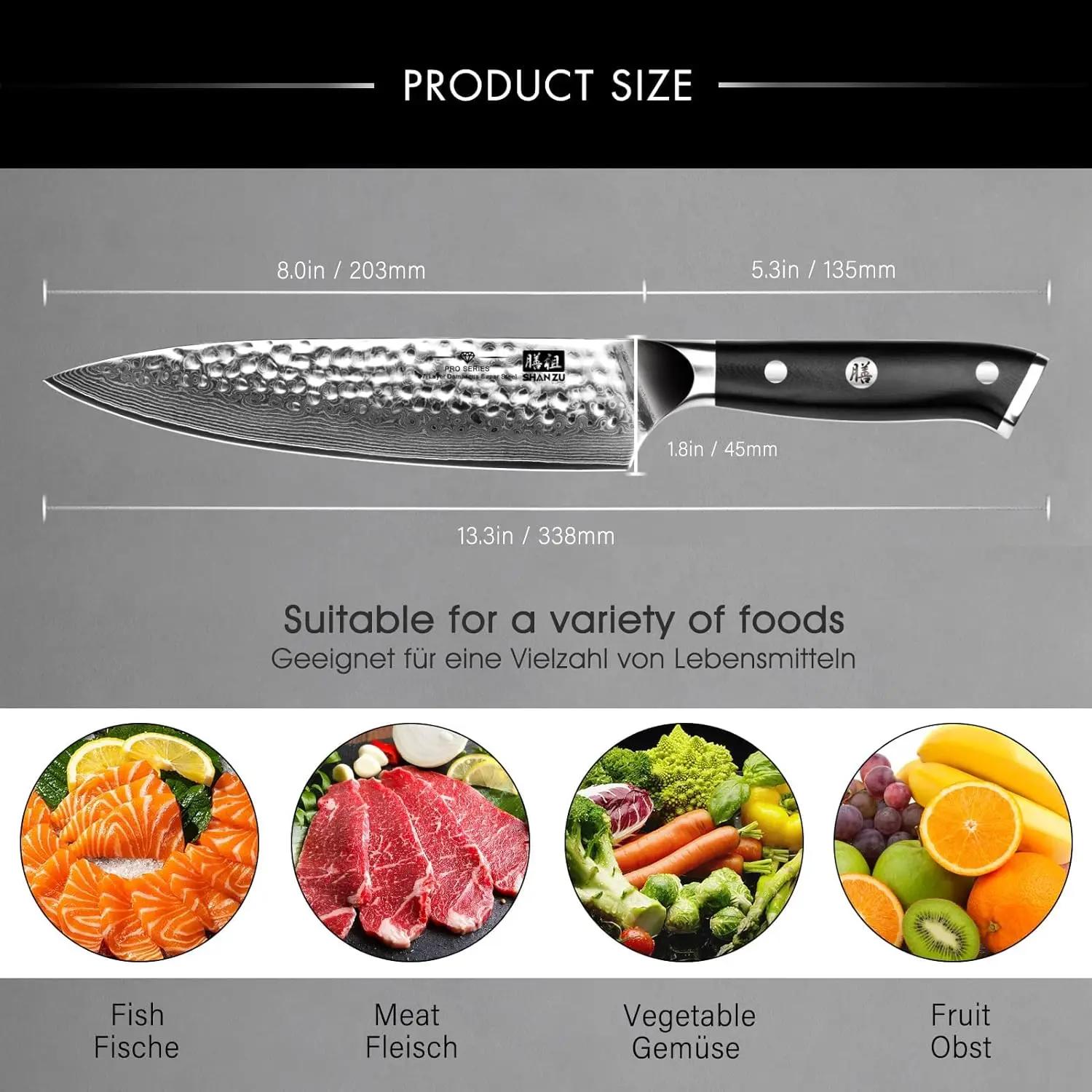 SHAN ZU-Couteau de chef japonais en acier Damas, 8 pouces, ustensile de cuisine professionnel, opaqu