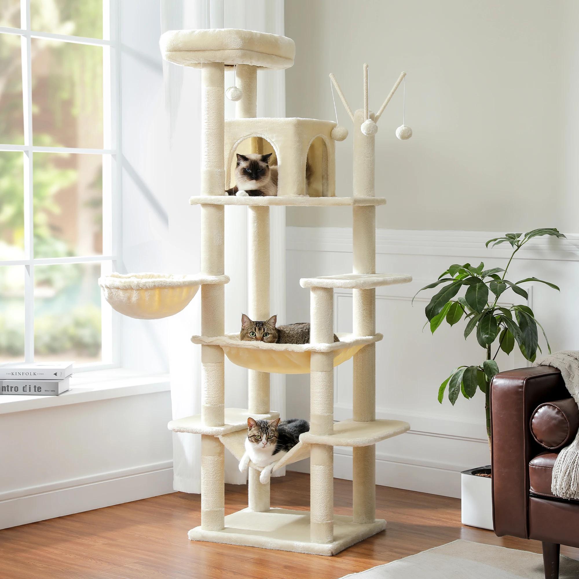 Grand arbre à chat pour grands chats d'intérieur, tour de chat haute pour gros chats avec hamac supe