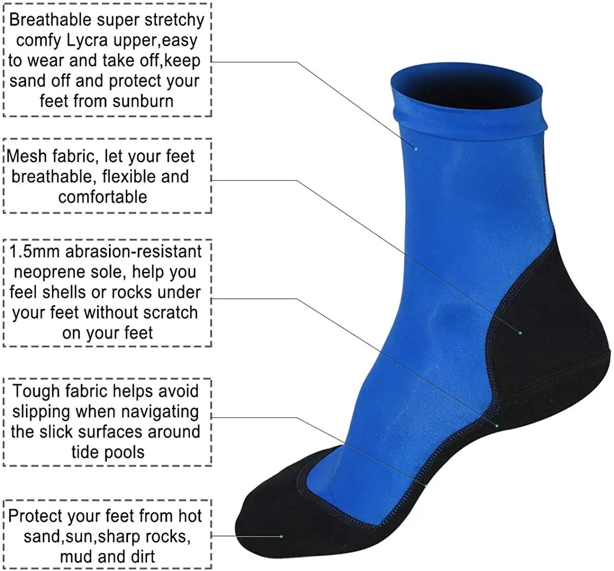 Chaussettes à ailerons en néoprène pour sable, plage, volley-ball, football, dessus fin en Polyester