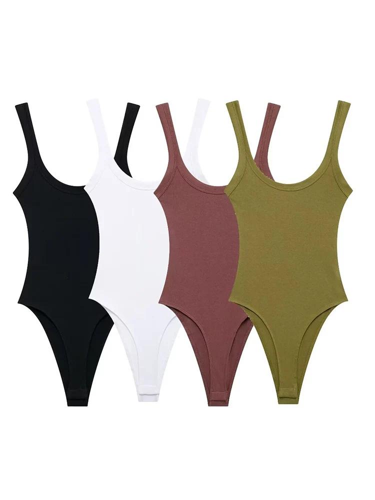 Body côtelé slim pour femmes, bretelles à col rond, bouton-pression, combishort Sexy à la mode, vête