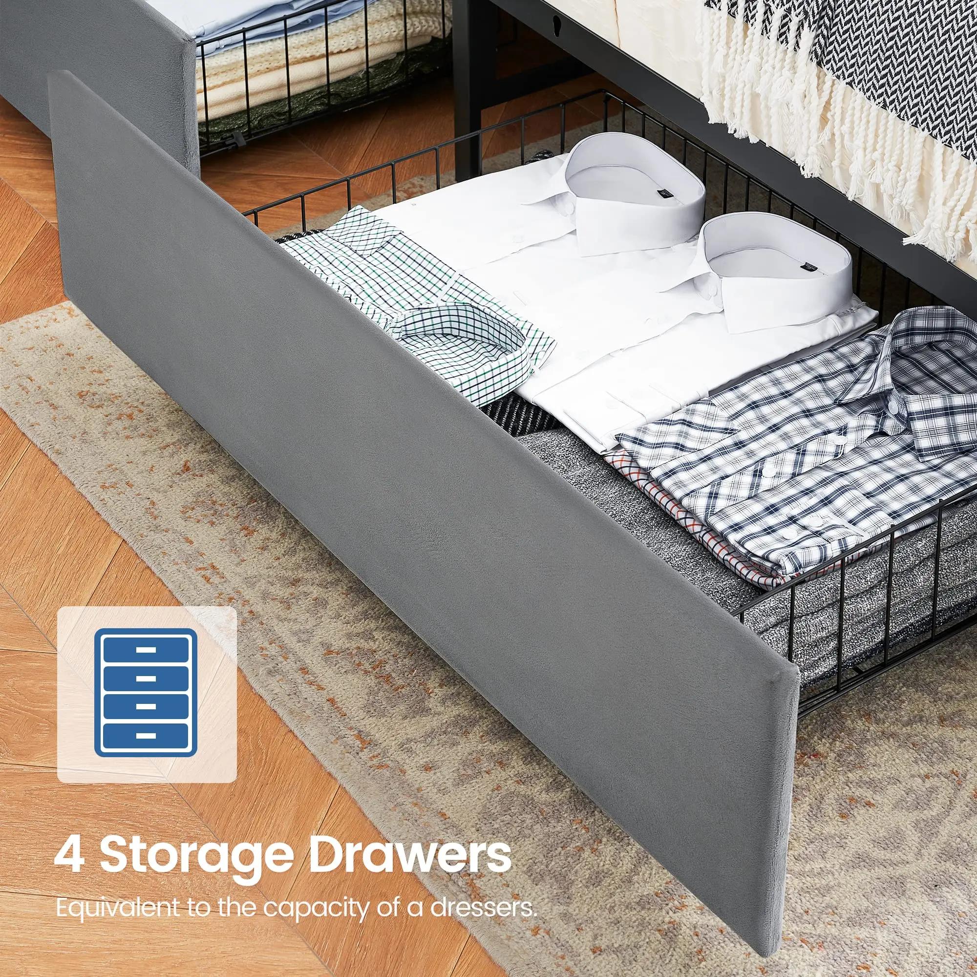 Cadre de lit avec 4 wers de proximité de stockage et station de recharge, avec planche de sauna de s