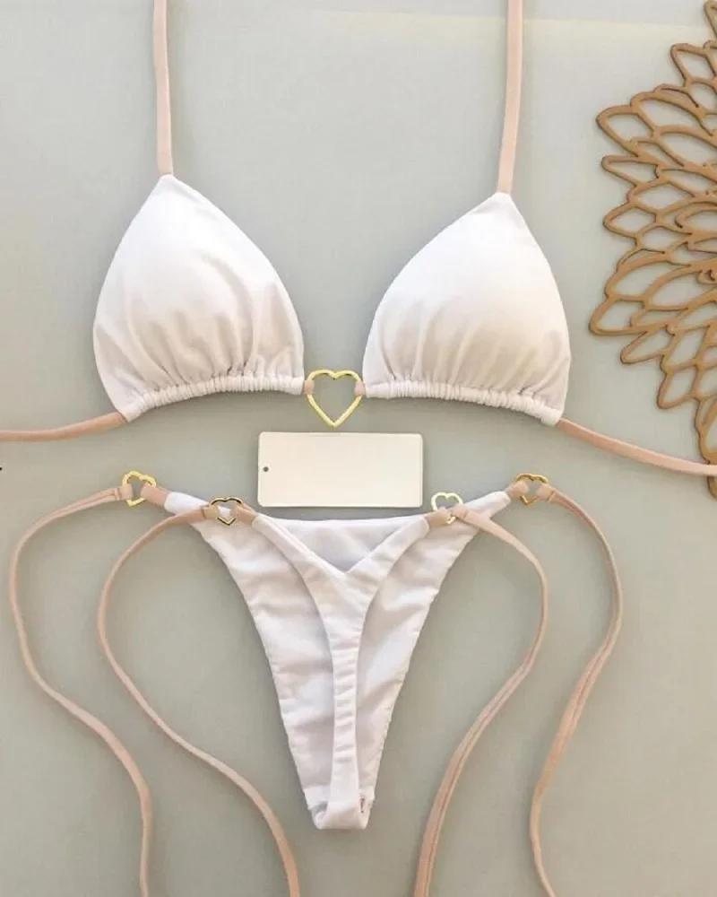 Sexy licou couleur unie ensemble Bikini maillot de bain pour femme deux pièces Triangle string maill