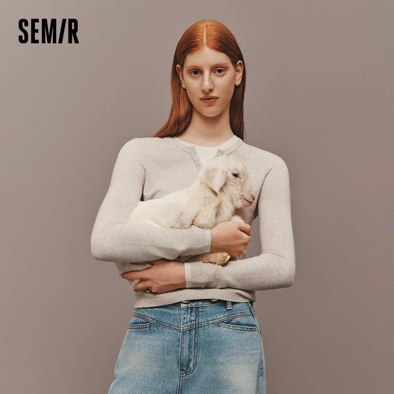 Semir tricoté pull femmes hiver col Henley faux deux pièces chauffeur antibactérien antistatique min