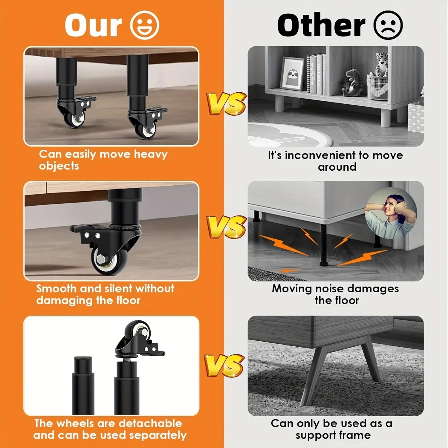 Pieds de meubles extensibles en métal, 4 pièces, avec roulettes, pieds de Table, avec remplacement r