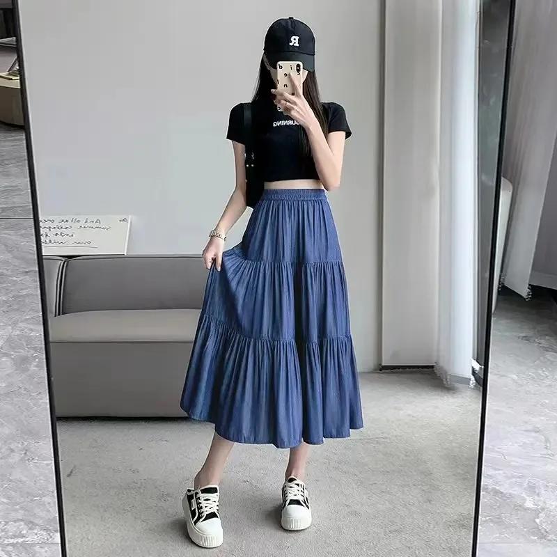 Jupe longue trapèze chic pour femme, taille haute élastique, patchwork blanc et noir, style vintage,
