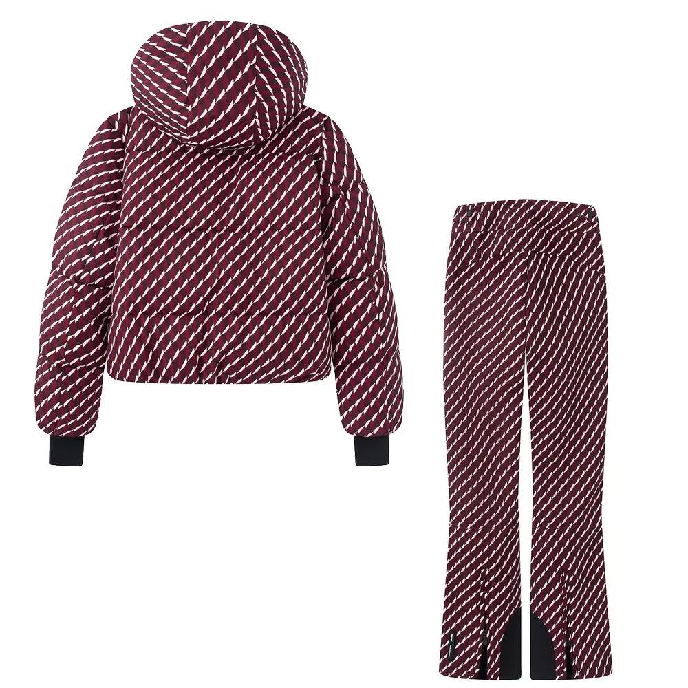 Nouvel ensemble 2 pièces pour femme : Parka d'hiver rembourrée à capuche et fermeture éclair bordeau
