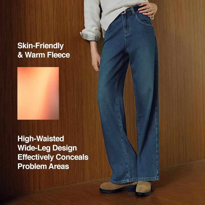 Semir jean femme jambe large doublé polaire confortable taille haute hiver 2025 nouveau pantalon lon