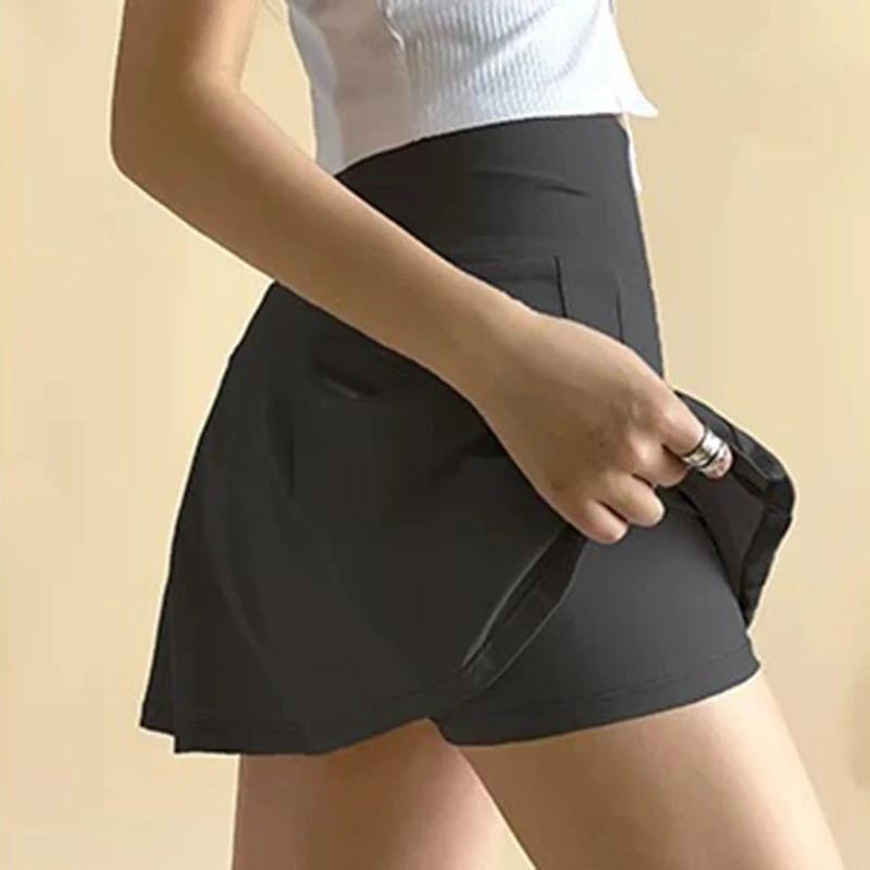 Jupe courte de sport taille haute pour femmes, pantalon de Yoga trapèze Anti-éblouissement avec doub