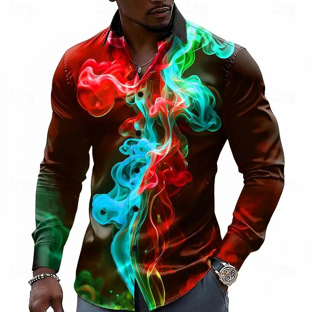 Chemise à manches longues pour homme, effet d'illusion optique, couleur fumée éblouissante, boutonné