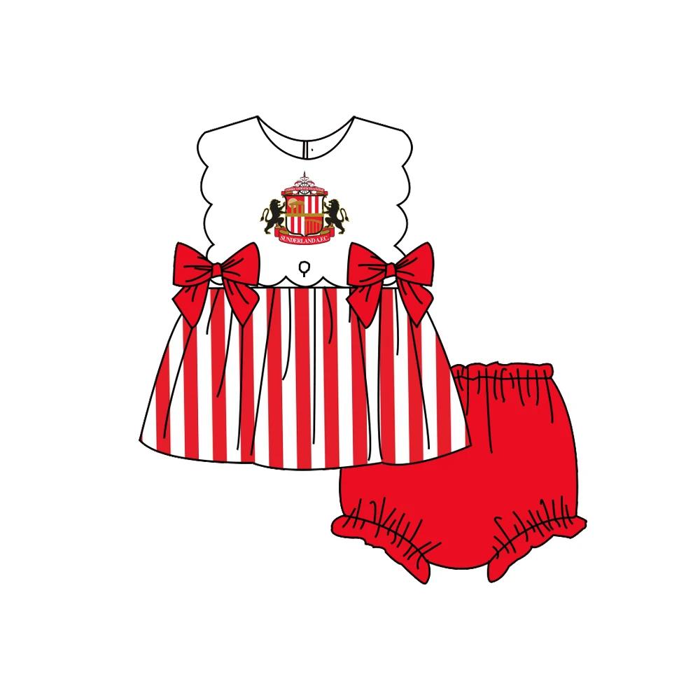 Vente chaude enfants vêtements pétoncle école fille deux pièces vêtements à volants arc Boutique fil