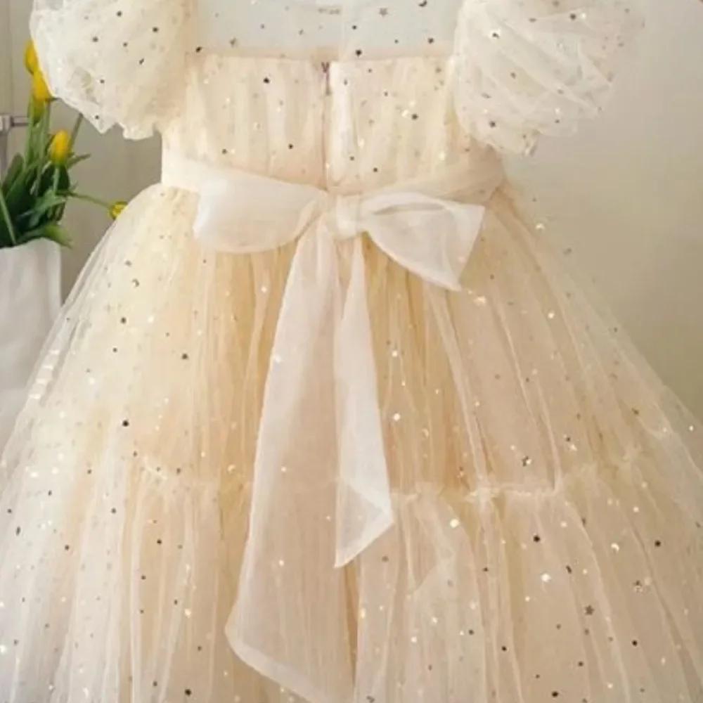 Bear Leader – robe d'été décontractée pour filles, tenue de princesse en maille à paillettes, manche