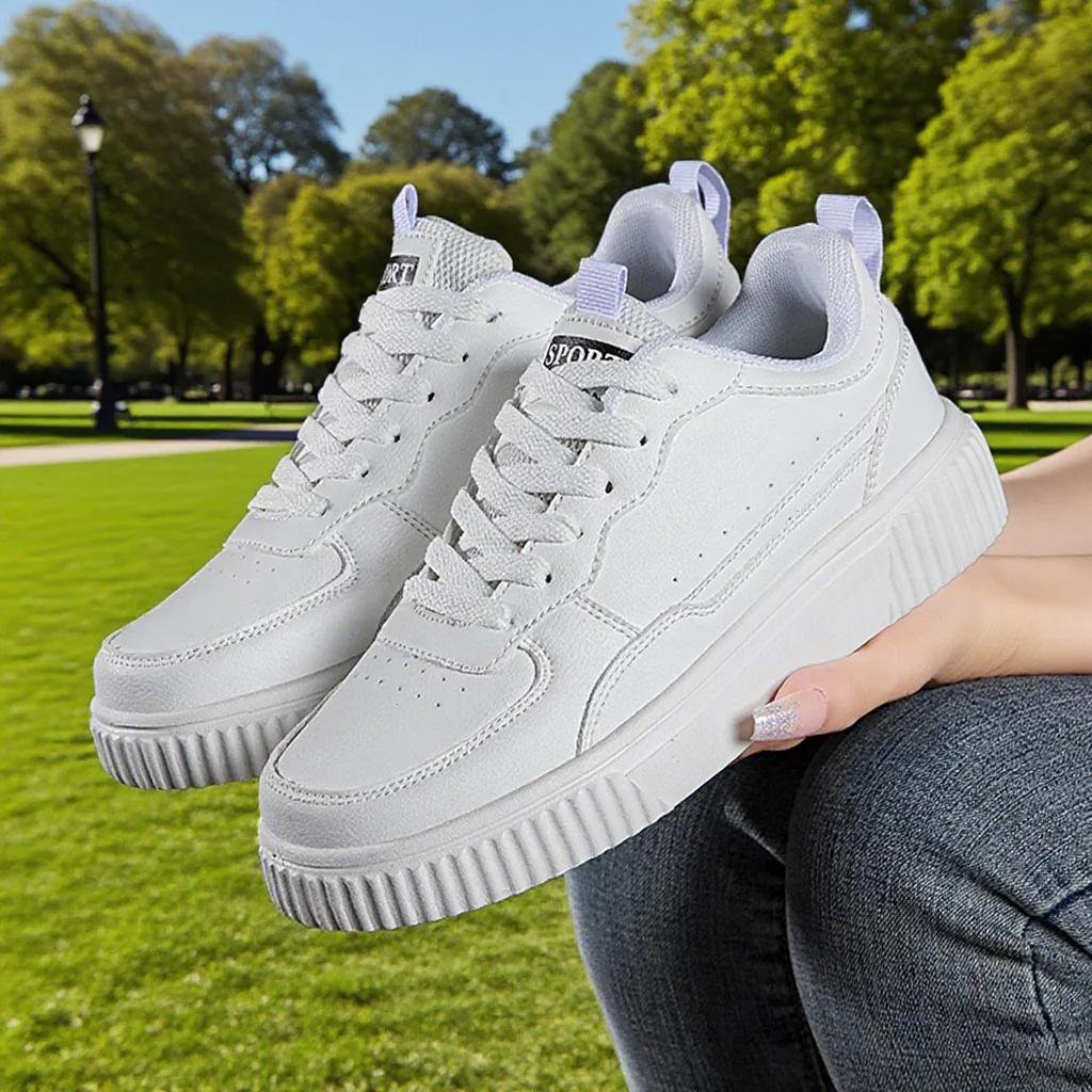 Mode femmes chaussures décontractées respirant marche chaussures plates baskets blanc chaussures fem