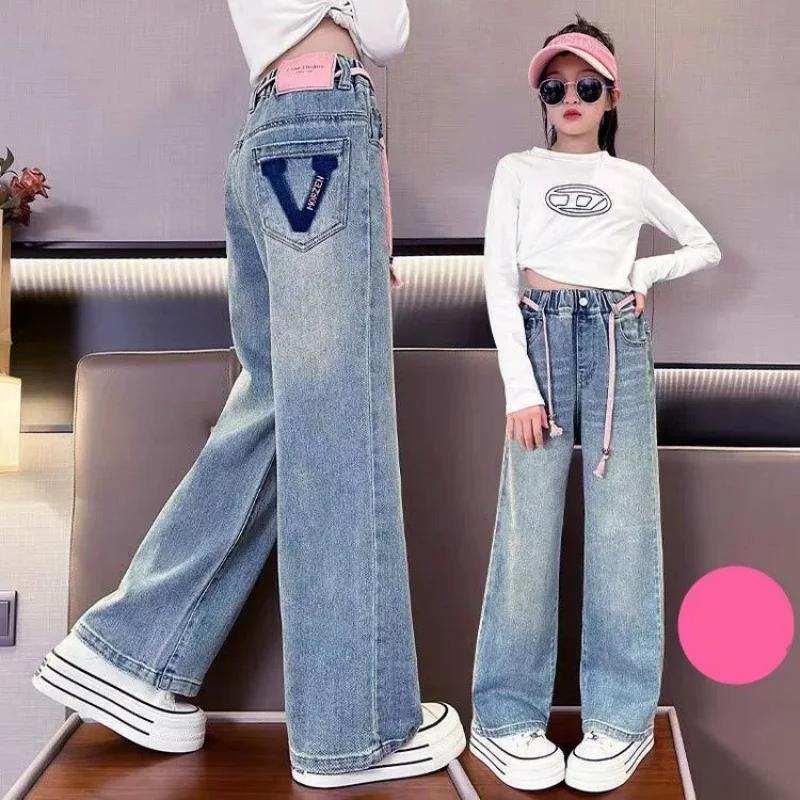 Pantalon en jean à jambes larges pour filles, Style d'automne, pantalon à jambes droites, coupe ampl