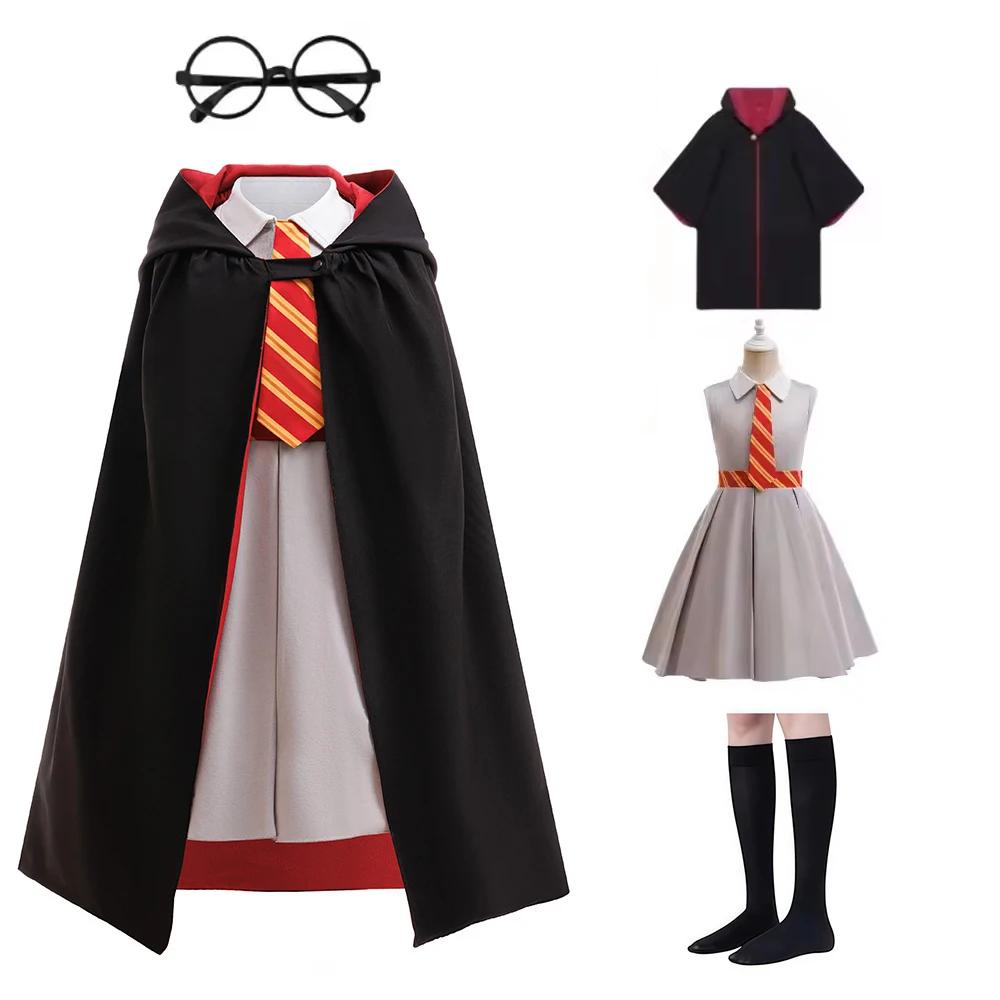 Robe d'halloween et de noël pour filles, cape, lunettes, chaussettes, Costume de Cosplay, robe de fê