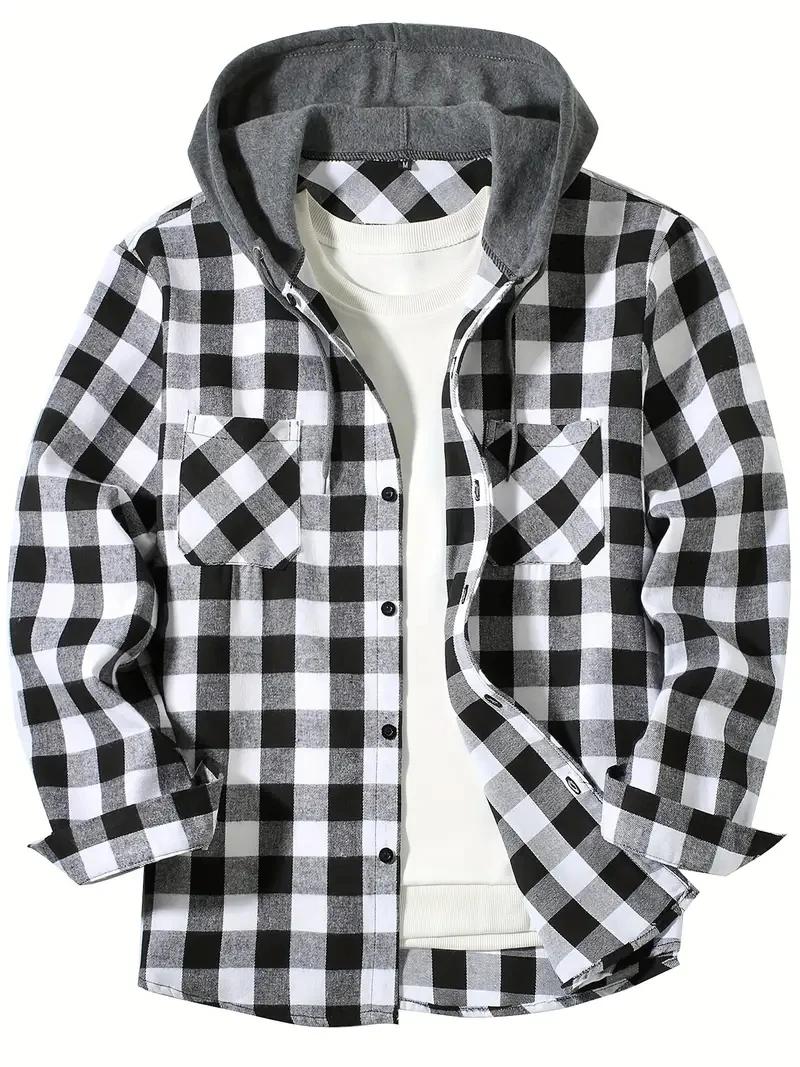 Chemise à carreaux à capuche coupe couvertes pour hommes, chemise à manches longues, chemise de voya