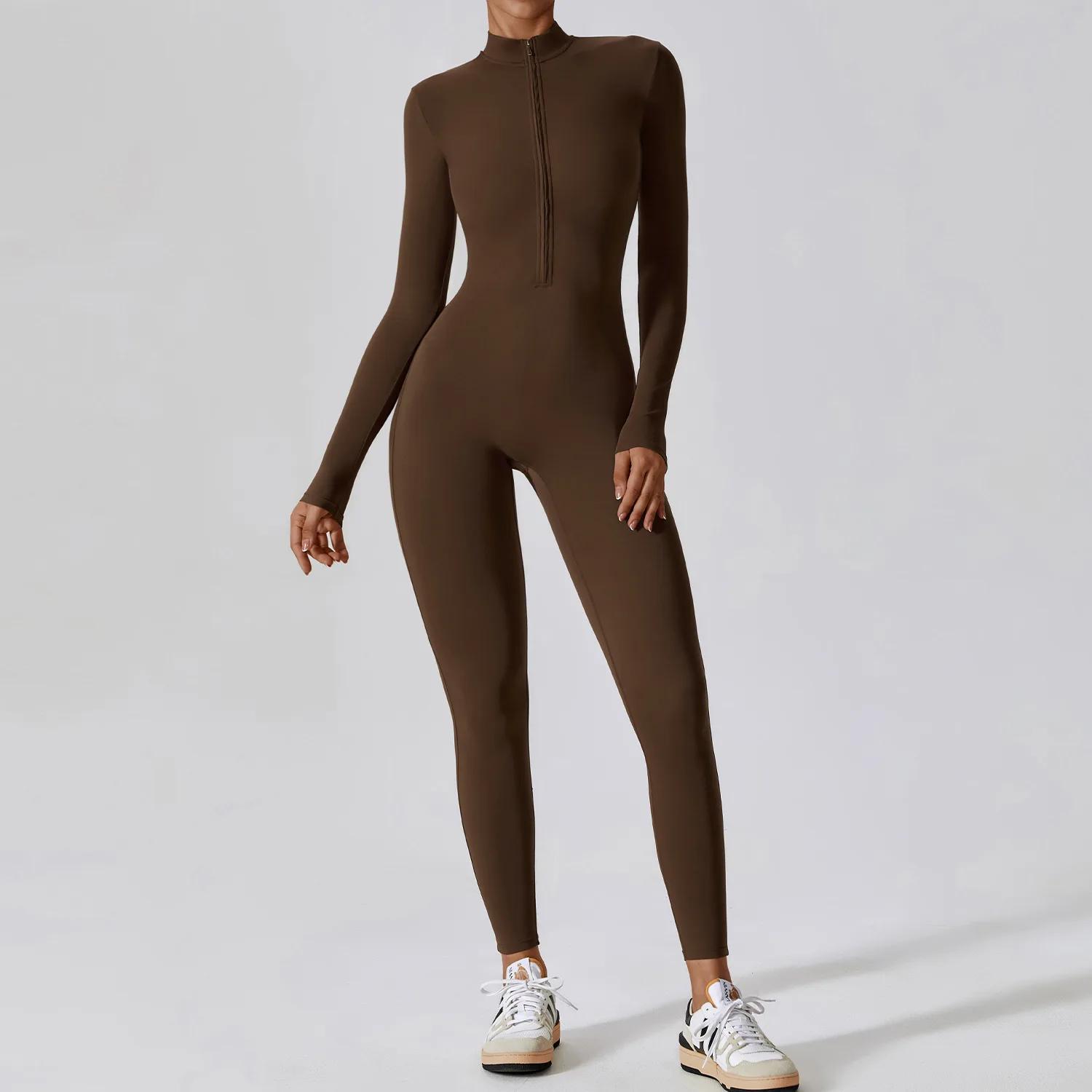Combinaison de Yoga Femme Push Up Manches Longues - Vêtement Fitness Élastique Une Pièce pour Course