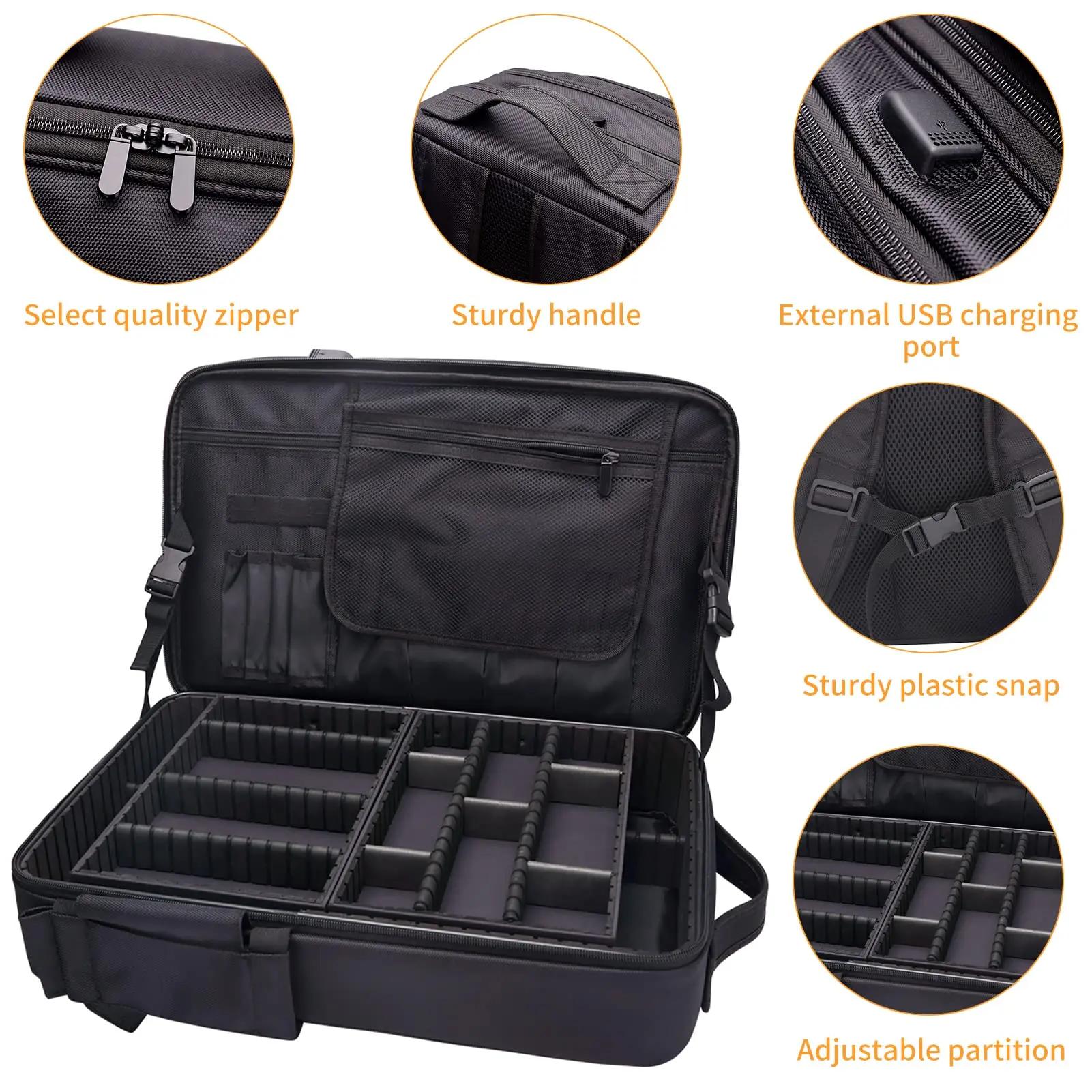 YUNTES sac à dos de voyage de maquillage de barbier professionnel séparateurs réglables USB-grand sa