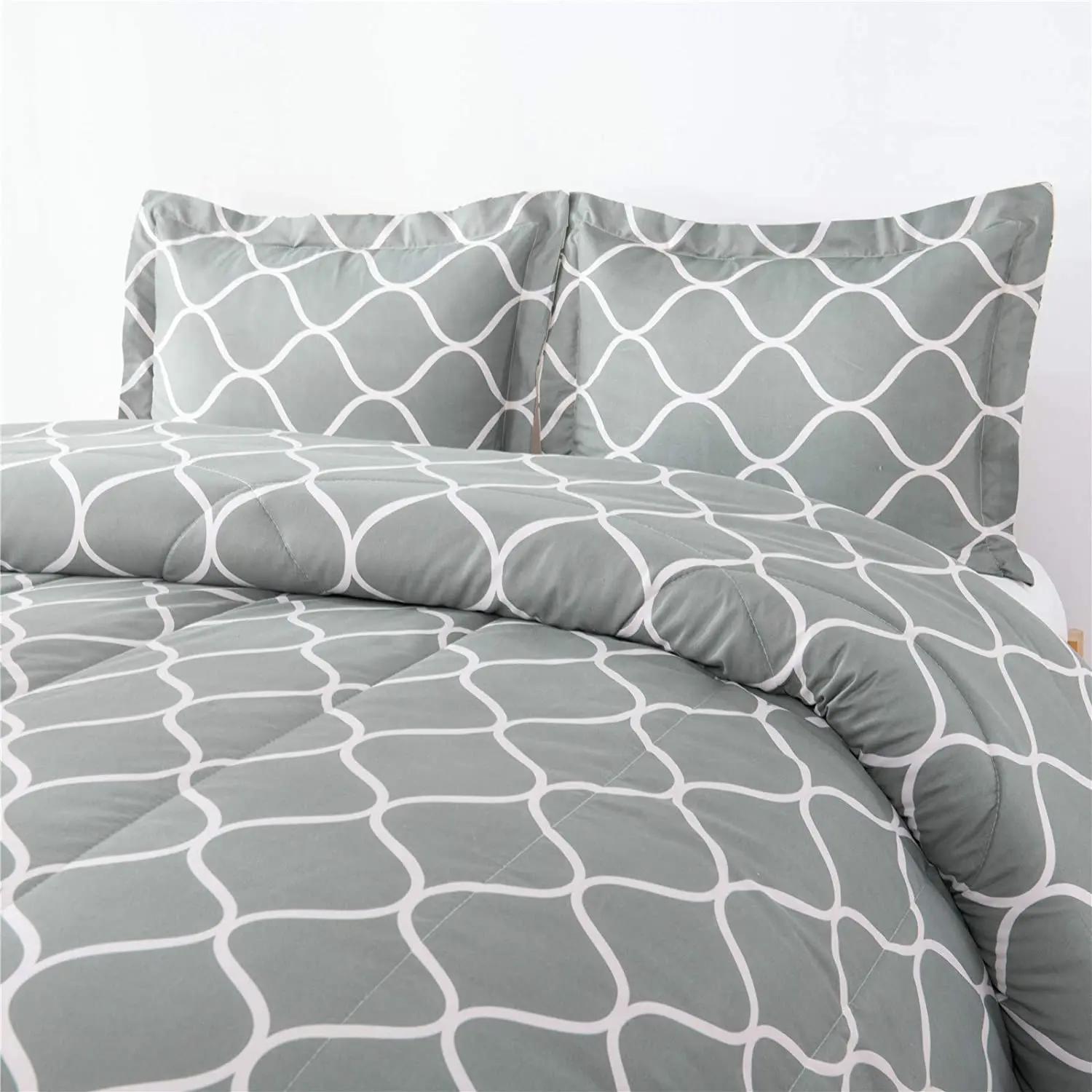 Parure de lit double en polyester gris, géométrique, couette, 2 pièces