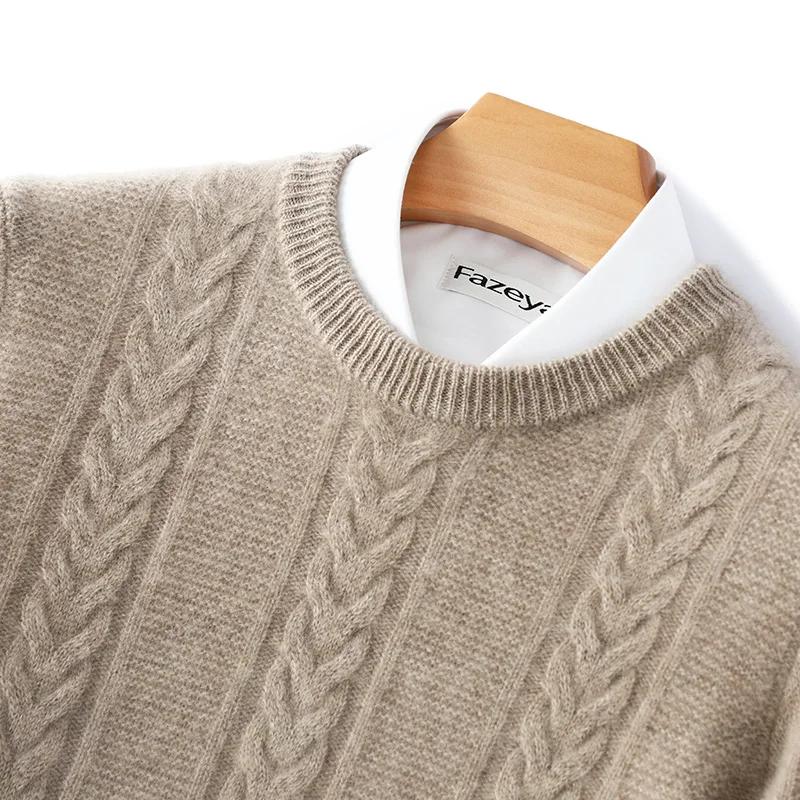 Pull en laine mérinos pour homme, col rond, épais, doux, chaud, décontracté, couleur unie, tricoté, 