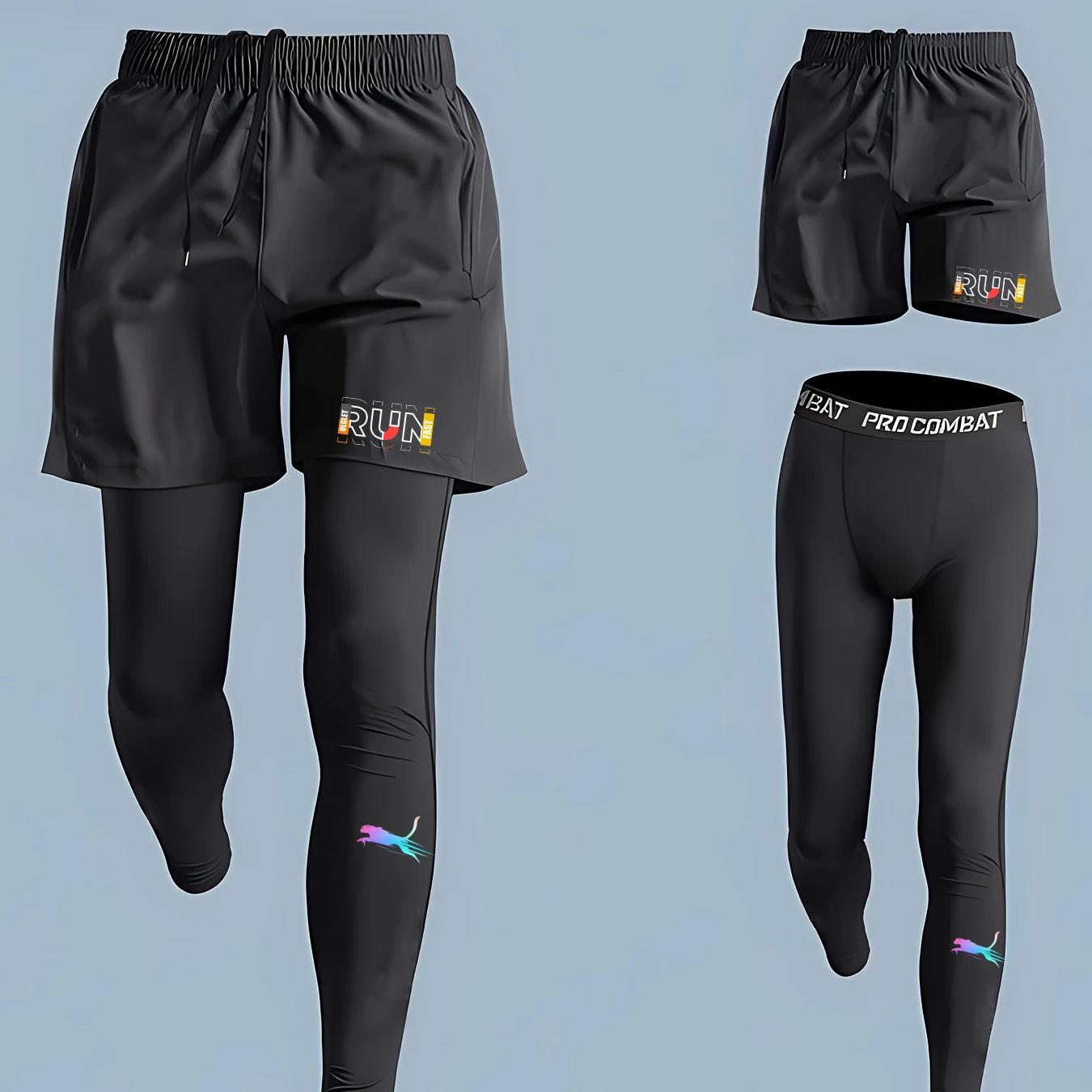 Ensemble de course à pied 2 pièces pour homme, short de sport à séchage rapide avec collants de comp