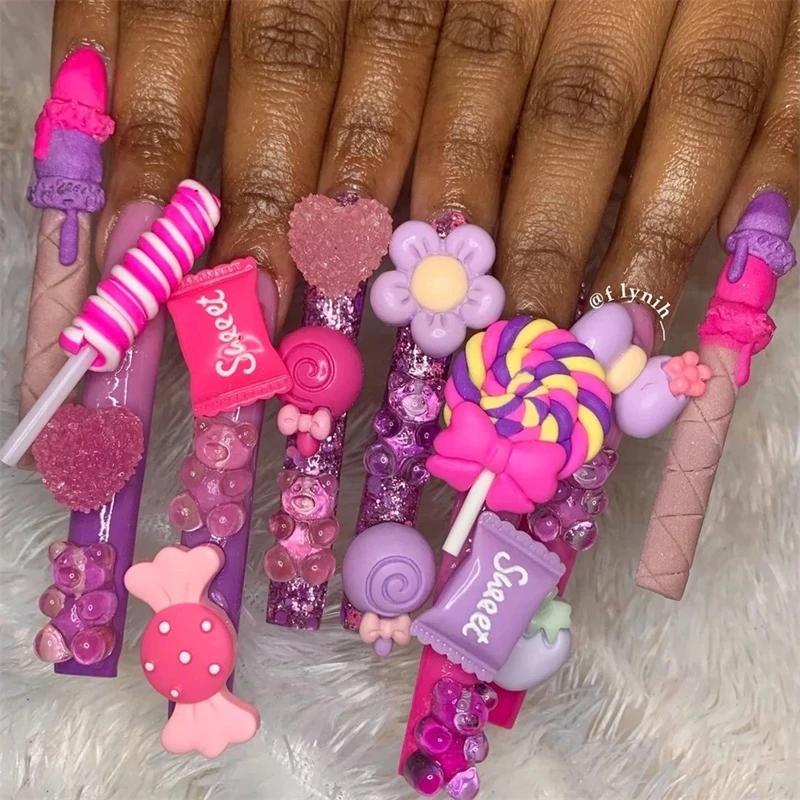 Accessoires multi-formes Kawaii pour Nail Art, breloques, bonbons sucrés, ours gommeux, sucette en r