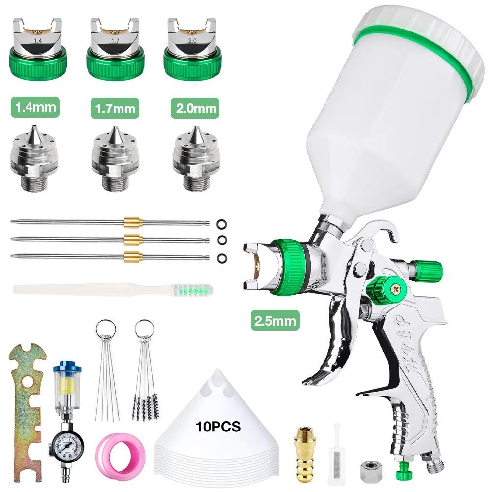 Pistolet pulvérisateur professionnel HVLP 1,4/1,7/2,0/2,5 mm 600 ml avec régulateur de pression, out