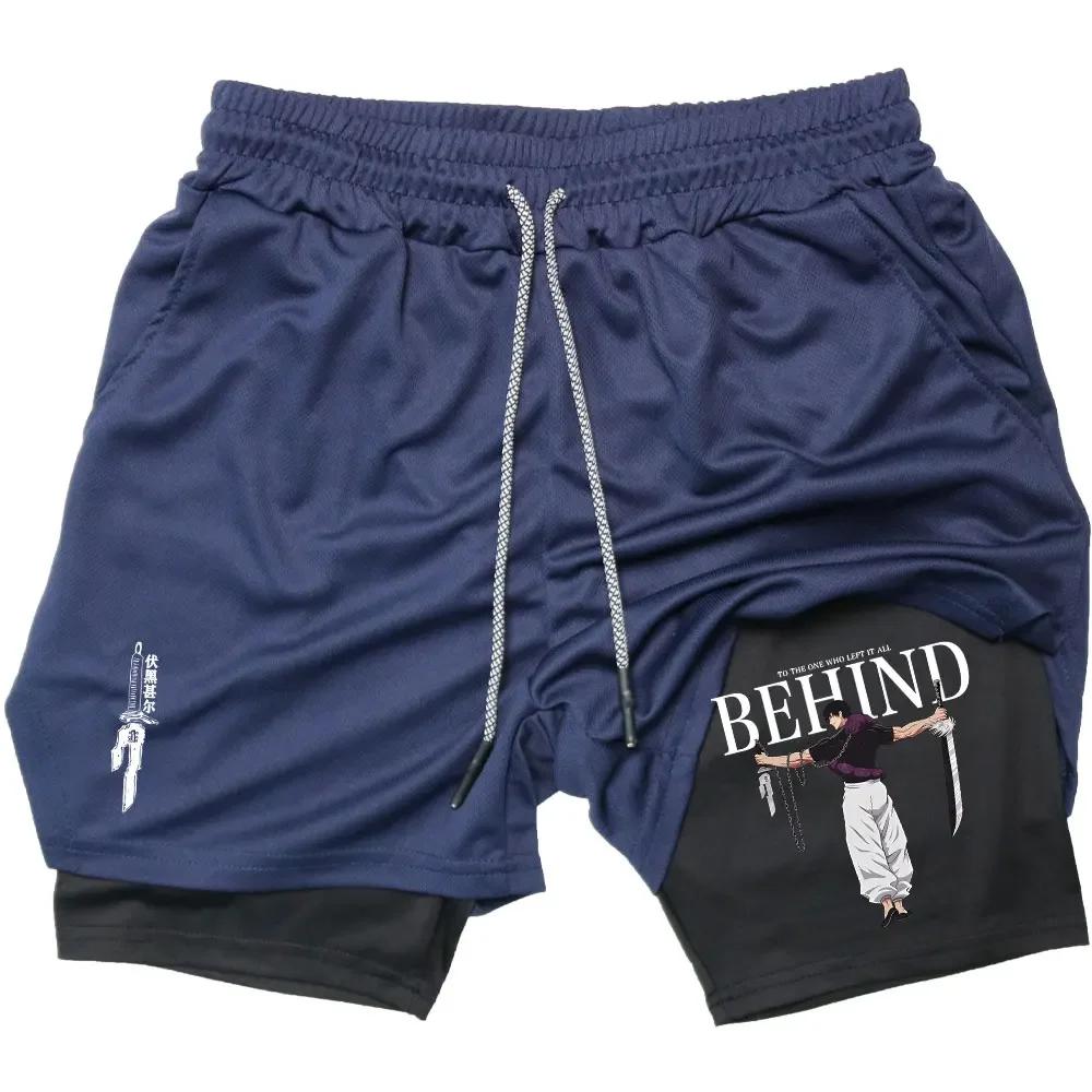 Short de fitness double couche pour homme, short de performance Anime, imprimé Toji, short Dean M, e