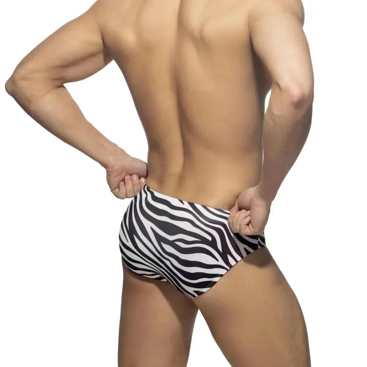 Maillot de bain homme taille basse sexy séchage rapide slip zèbre avec cordon serrage plage