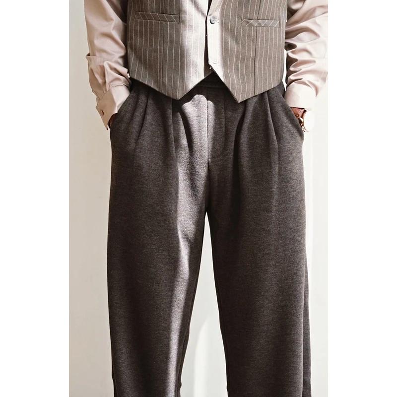 Pantalon à jambes larges pour hommes, 100% laine mérinos, chaud, doux, couleur unie, automne hiver, 