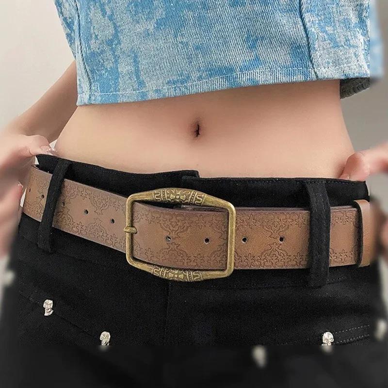 Ceinture de taille en cuir PU pour femme, ceinture assortie, motif rétro, imprimé environnemental, m