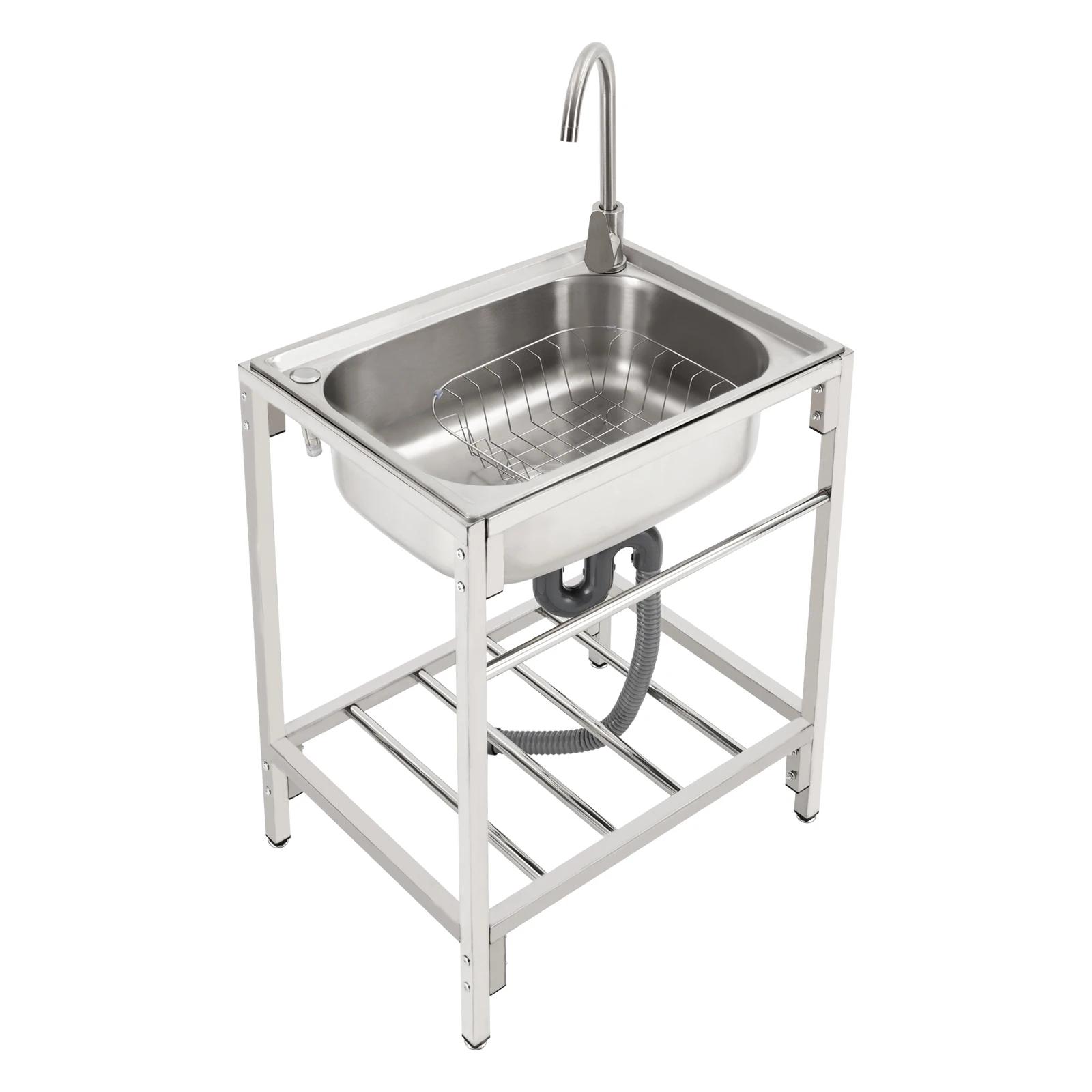 Lavabo à main en acier inoxydable à cuve unique, commercial, autoportant