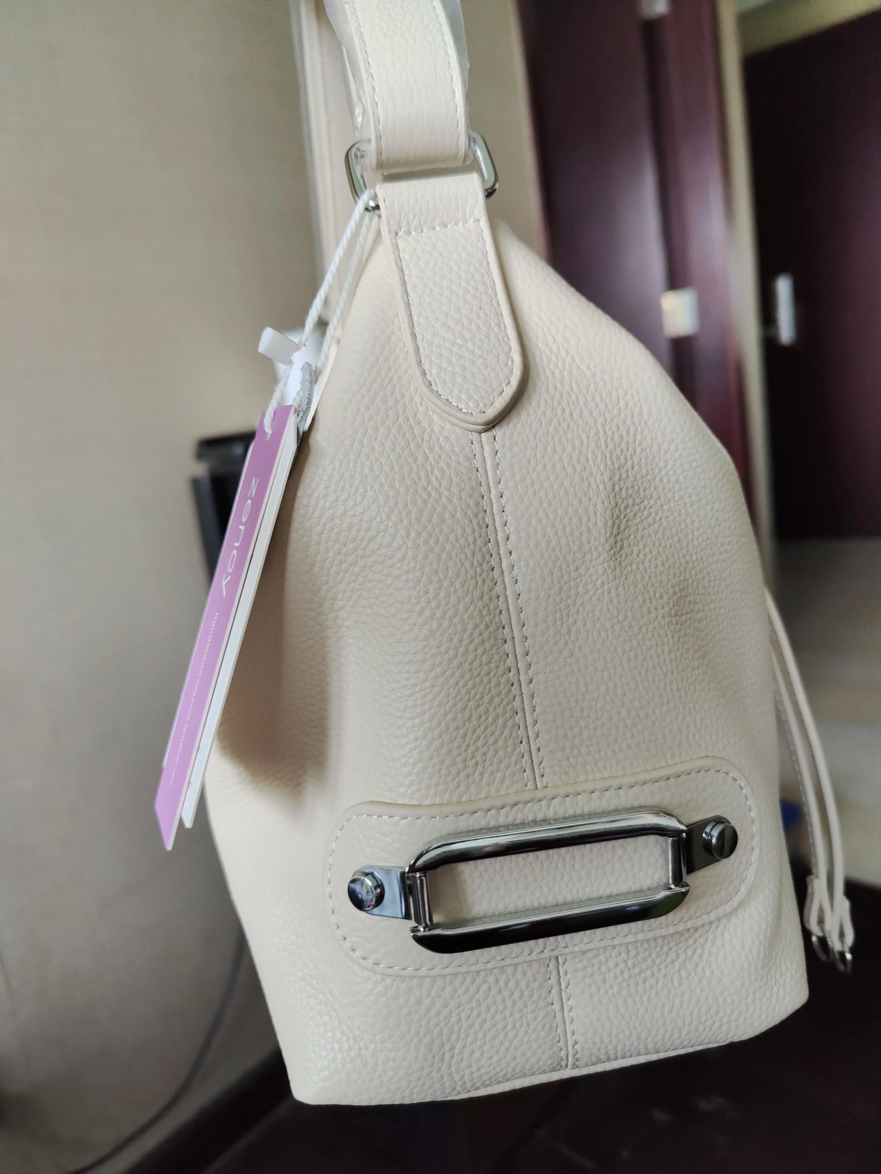 Zency – sac à bandoulière en cuir véritable pour femmes, sac élégant de grande capacité, couleur bei