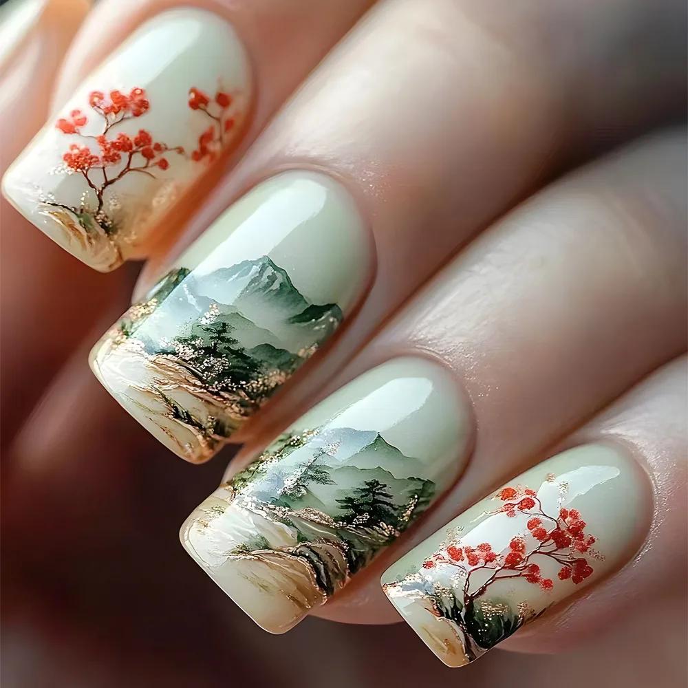 24 pièces ensembles de faux ongles portables fleur rose longue cercueil faux ongles fini mode paille