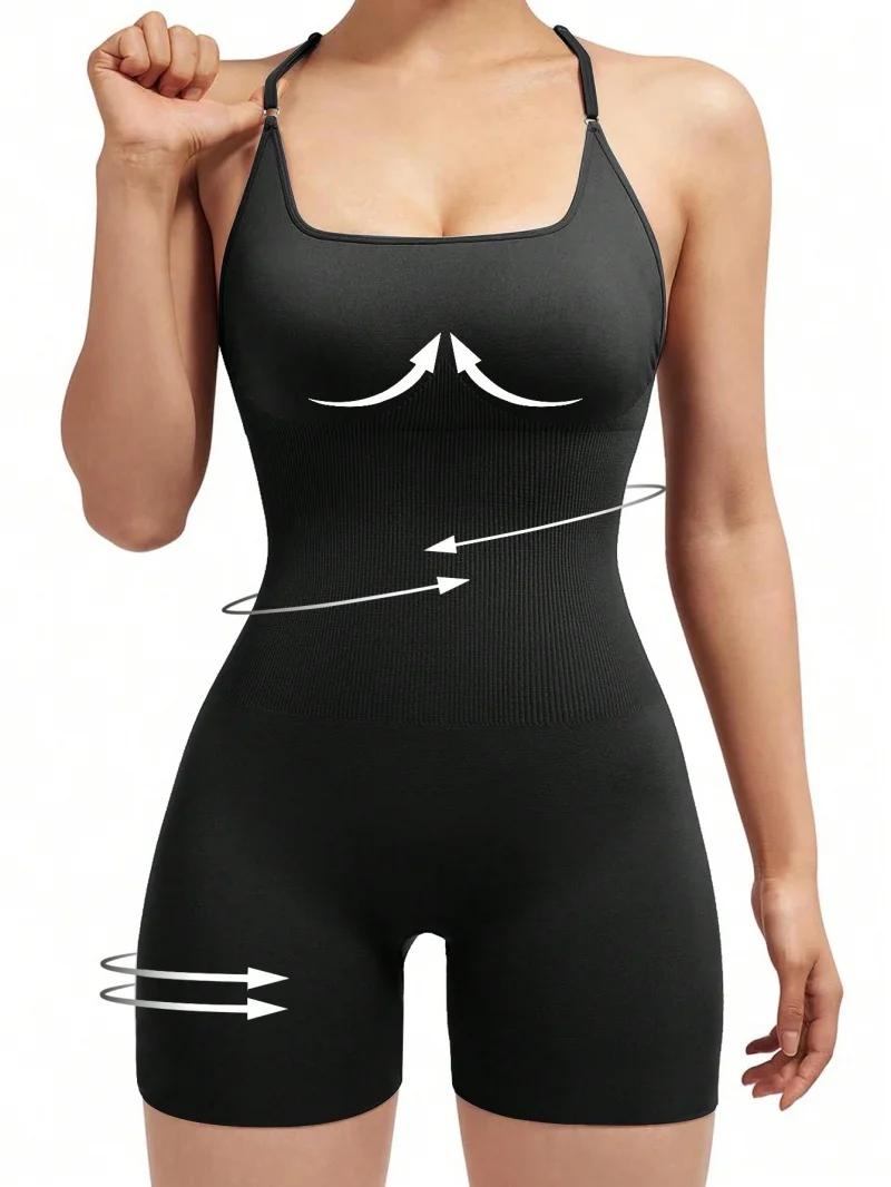 Combinaison de Fitness Sexy pour femmes, combishort de sport réglable croisé, une pièce, combinaison