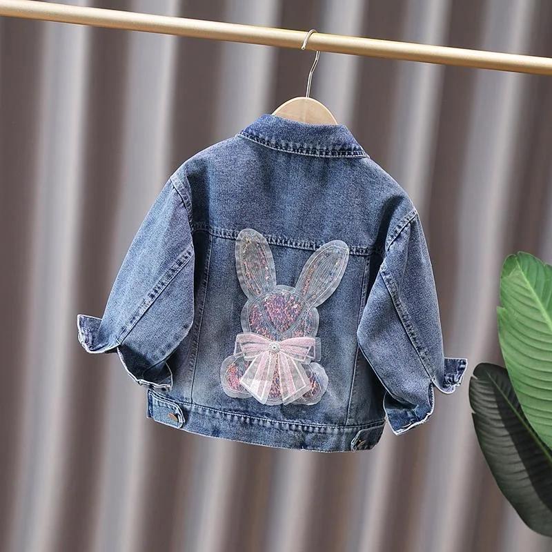 2-12 ans filles Denim veste nouvelle mode bébé enfants Jean manteaux pour filles mignon lapin dentel