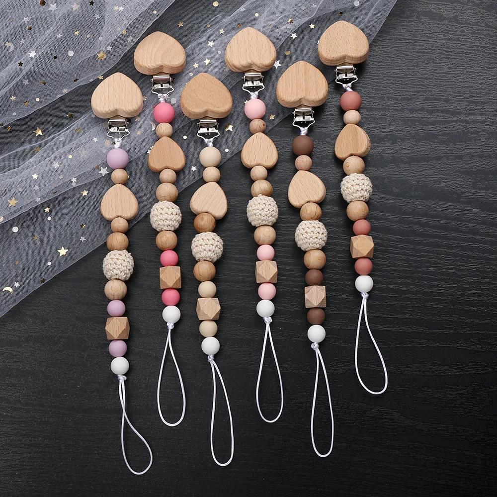 Nouveau coeur bébé Anti-chute chaîne sucette Clips perles de Silicone infantile mamelon apaiser suce