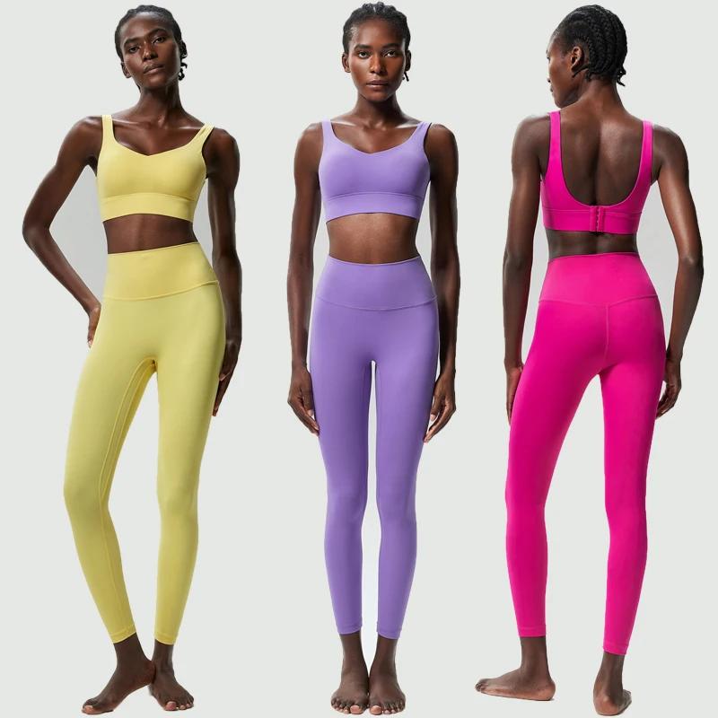 Ensemble yoga fitness deux pièces femmes - Couleur unie extensible séchage rapide running